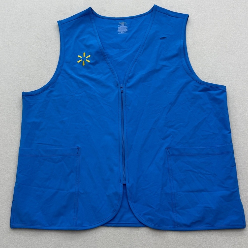 Walmart‎ Associate Vest Blue XL Zippered Pockets Embroidered Logo Uniform